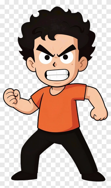 Angry Cartoon Boy With Fist Raised PNG