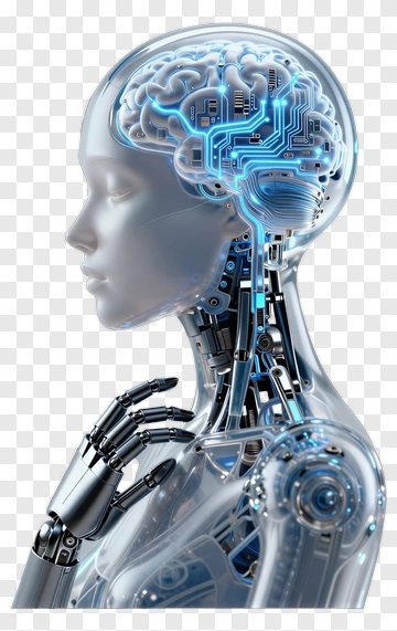 Futuristic Robot With Visible Brain Circuitry PNG