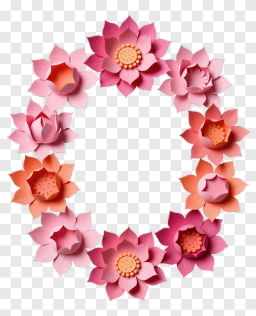 Flower Wreath With Pink And Coral Lotus Flowers PNG