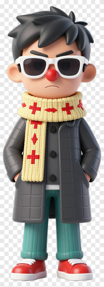 3D Character In Gray Coat With Sunglasses PNG