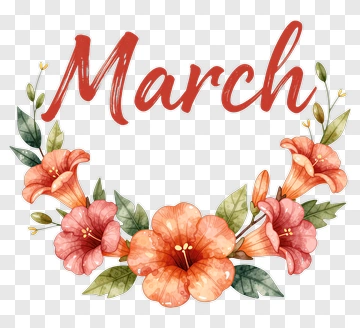 March Floral Design PNG