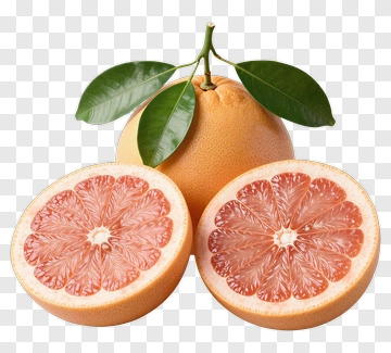 Grapefruit With Slices And Leaves PNG