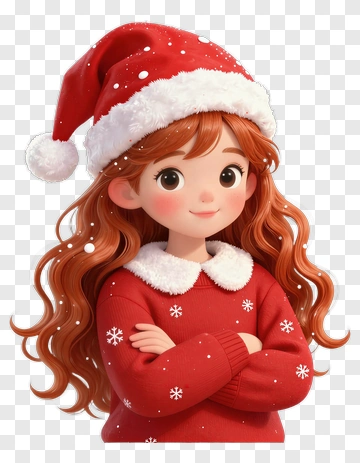 Cartoon Girl In A Christmas Hat PNG