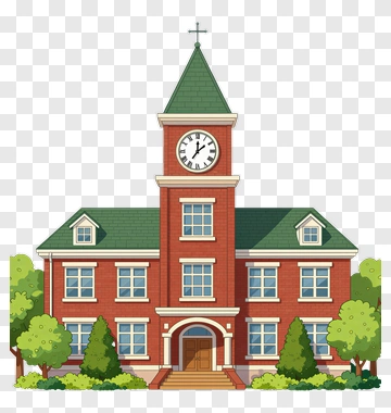 School Building With Clock Tower PNG