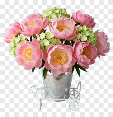 Pink Peony Flower Bouquet In A Silver Bucket PNG