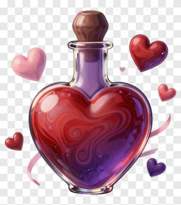 Heart-Shaped Potion Bottle With Floating Hearts PNG