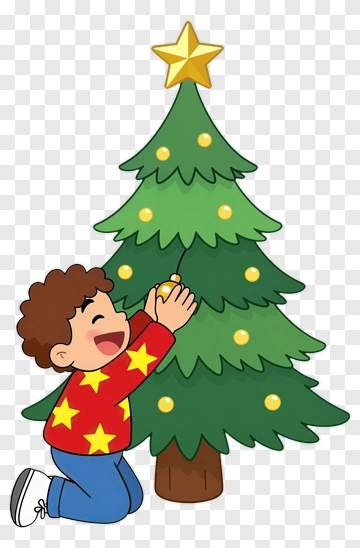 Happy Child Decorating A Christmas Tree PNG