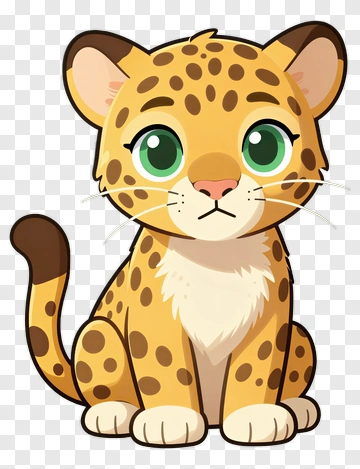 Cartoon Leopard With Big Green Eyes PNG