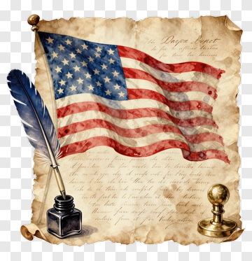 American Flag On Vintage Scroll With Ink And Quill PNG