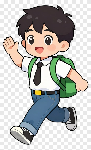 Cartoon Boy Walking To School PNG
