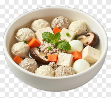 Bowl Of Soup With Meatballs And Tofu PNG