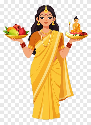 Woman In Yellow Saree Holding Offerings PNG