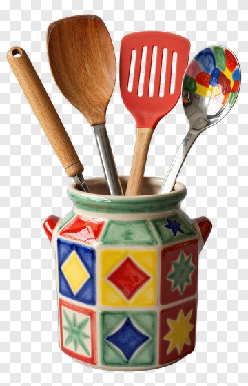 Colorful Kitchen Utensil Holder With Cooking Tools PNG