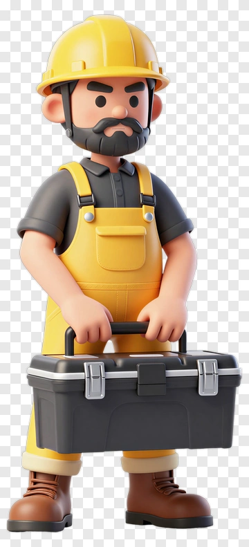 3D Construction Worker Holding A Toolbox PNG