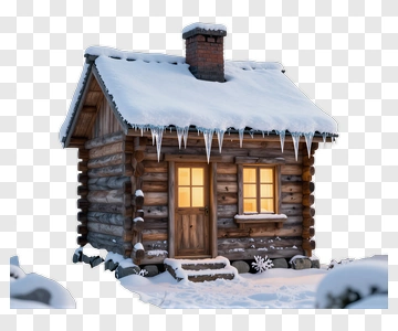 Cozy Log Cabin In Winter Snow PNG