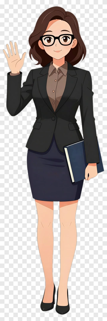 Cartoon Businesswoman Waving Hello PNG