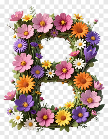 Colorful Floral Letter B PNG
