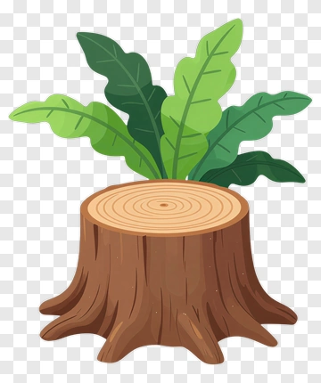 Tree Stump With Green Leaves PNG