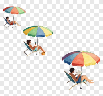Colorful Beach Umbrellas With People Relaxing PNG