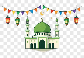 Mosque With Colorful Lanterns And Festive Bunting PNG