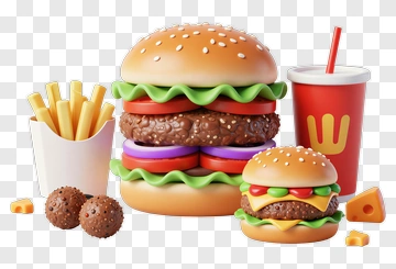 Colorful Fast Food Meal With Burgers And Fries PNG