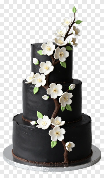 Elegant Black Cake With Flower Decoration PNG