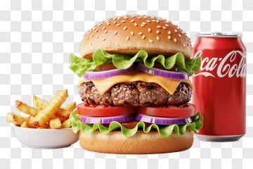 Delicious Hamburger With Fries And Coca-Cola PNG