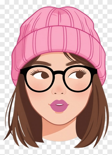 Cartoon Woman Wearing A Pink Beanie PNG