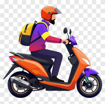 Delivery Person Riding A Scooter PNG