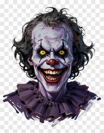 Cartoon Clown With Yellow Eyes And Purple Ruffles PNG
