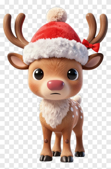 Cartoon Reindeer Wearing A Santa Hat PNG