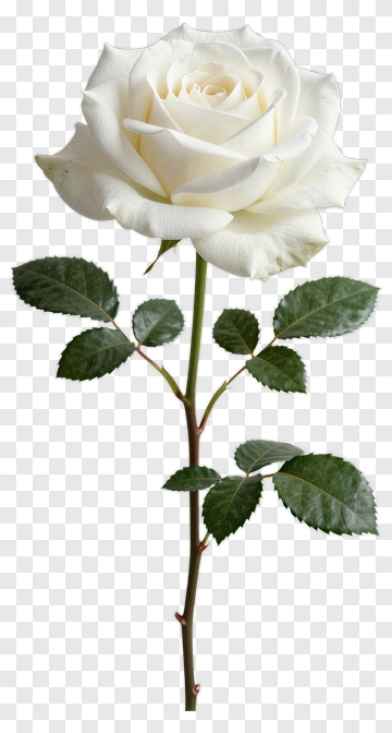 White Rose With Green Leaves PNG