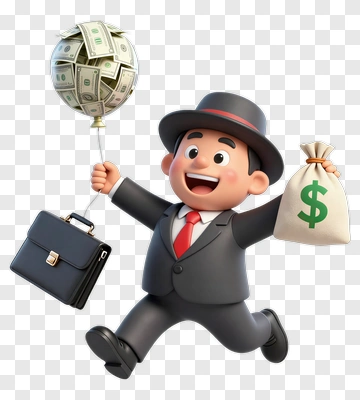 Cartoon Businessman Holding Money And Briefcase PNG