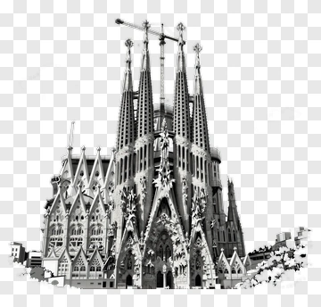 Sagrada Familia Cathedral In Black And White PNG