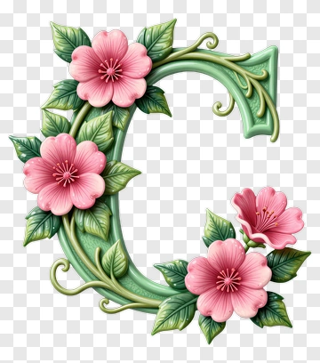 Floral Letter C With Pink Flowers PNG