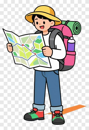 Cartoon Hiker Holding A Map PNG