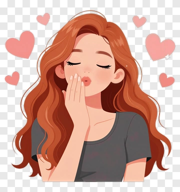 Cartoon Woman Blowing A Kiss With Hearts PNG