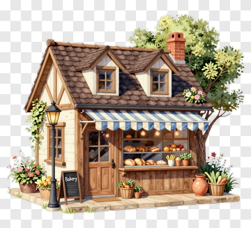 Charming Bakery House With Fresh Bread PNG