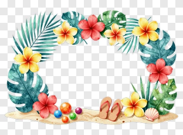 Tropical Floral Frame With Sand And Flip Flops PNG