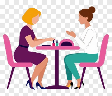 Women At A Nail Salon Table PNG