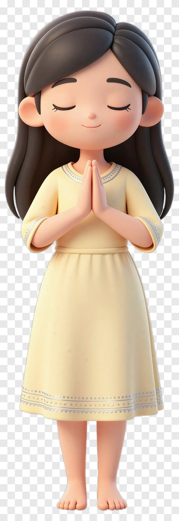 Cartoon Girl Praying With Hands Together PNG