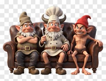 Cartoon Gnomes Sitting On A Couch PNG
