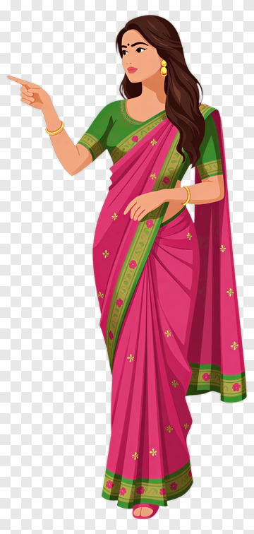 Woman In Pink Saree Pointing PNG