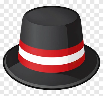 Black Top Hat With Red And White Bands PNG