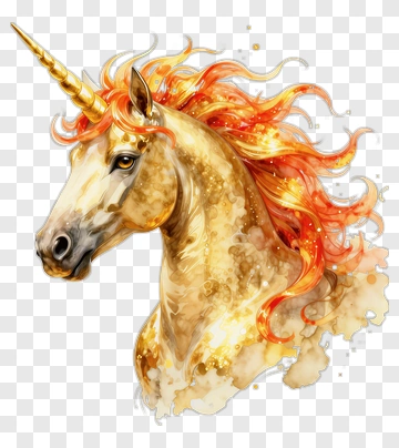 Golden Unicorn With Fiery Mane PNG