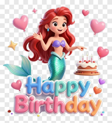 Cartoon Mermaid Celebrating A Happy Birthday PNG
