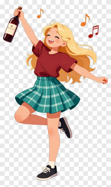 Happy Cartoon Girl Holding A Bottle PNG