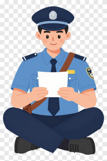 Police Officer Sitting And Reading A Document PNG