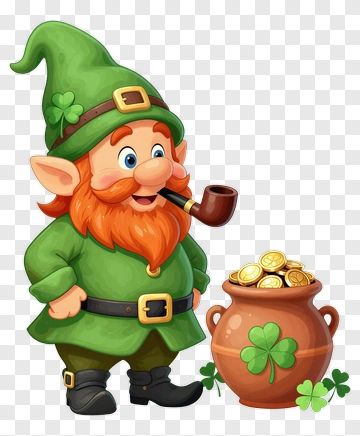 Cartoon Gnome With A Pot Of Gold PNG