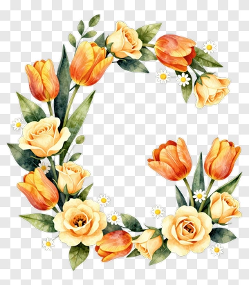 Floral Letter C With Yellow And Orange Flowers PNG